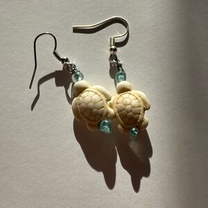 Handcrafted Silver Turtle Earrings with Blue Accents